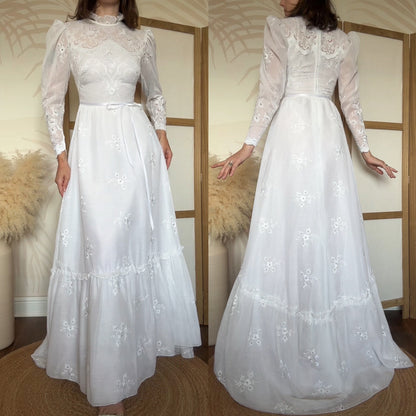 Pronuptia 70s long sleeve wedding dress uk 10