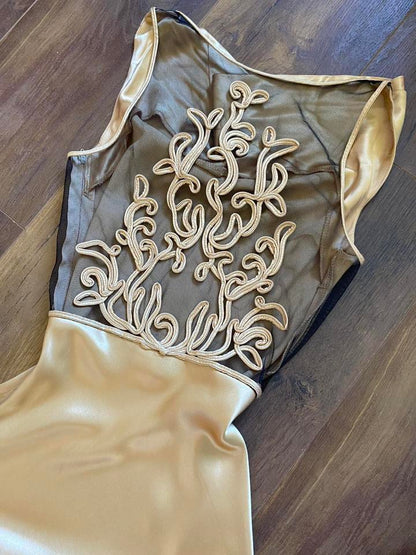 Gold YVE London satin evening dress uk 6/xs