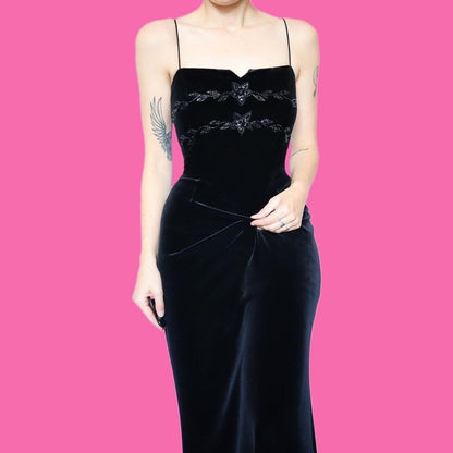 Black velvet stretch sequin dress UK 12