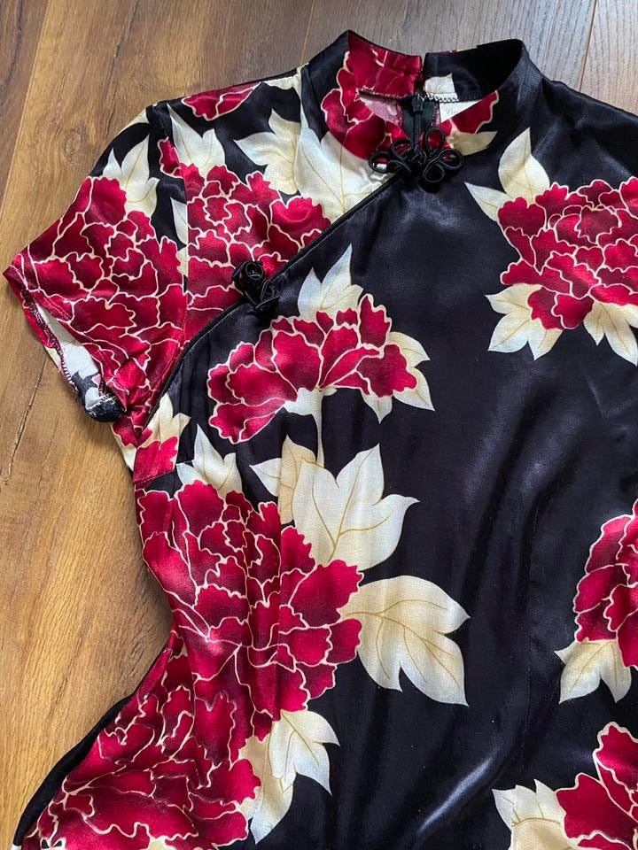 Charlotte Halton silky black floral dress UK 12