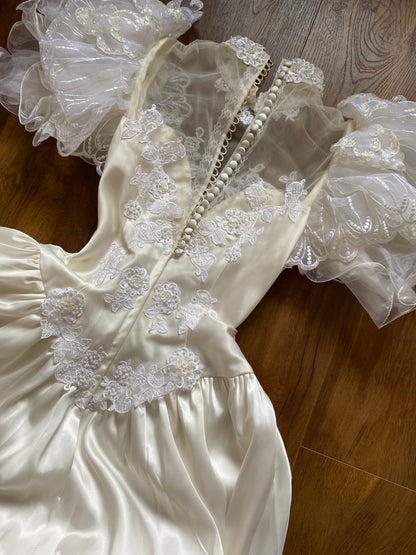 80s lace satin wedding dress with removable sleeves UK 10