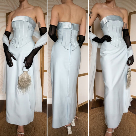 Margaret Lee ice blue strapless evening dress & shawl uk 12