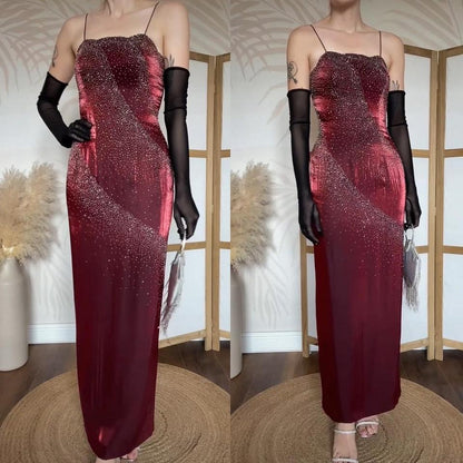 Yve London red shimmery beaded evening dress uk 8-10
