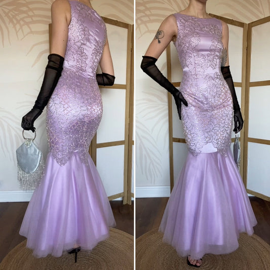 Lilac beaded Goya fishtail prom dress UK 10