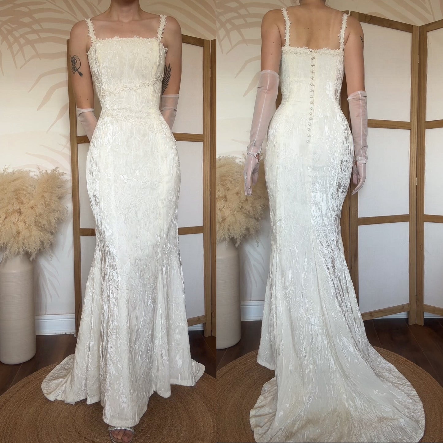Ivory crinkled velvet wedding dress uk 10-12