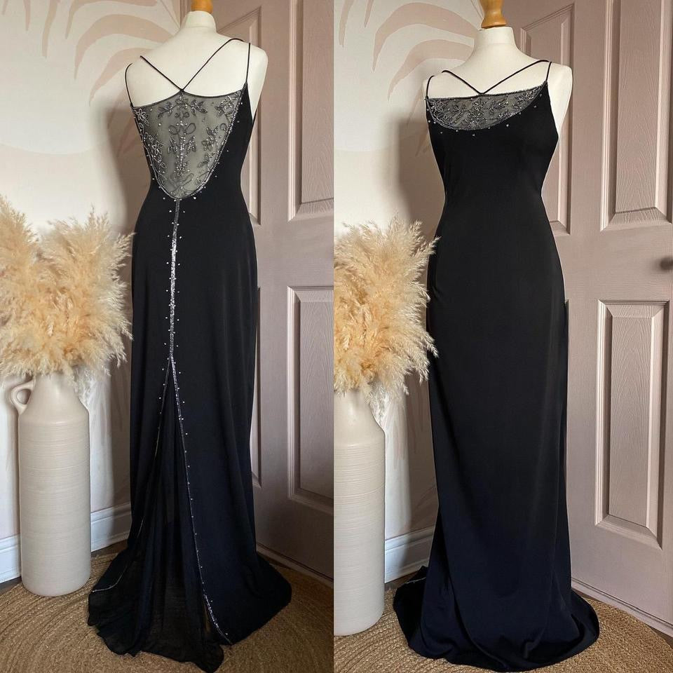 Black beaded Dave & Johnny evening dress uk 10