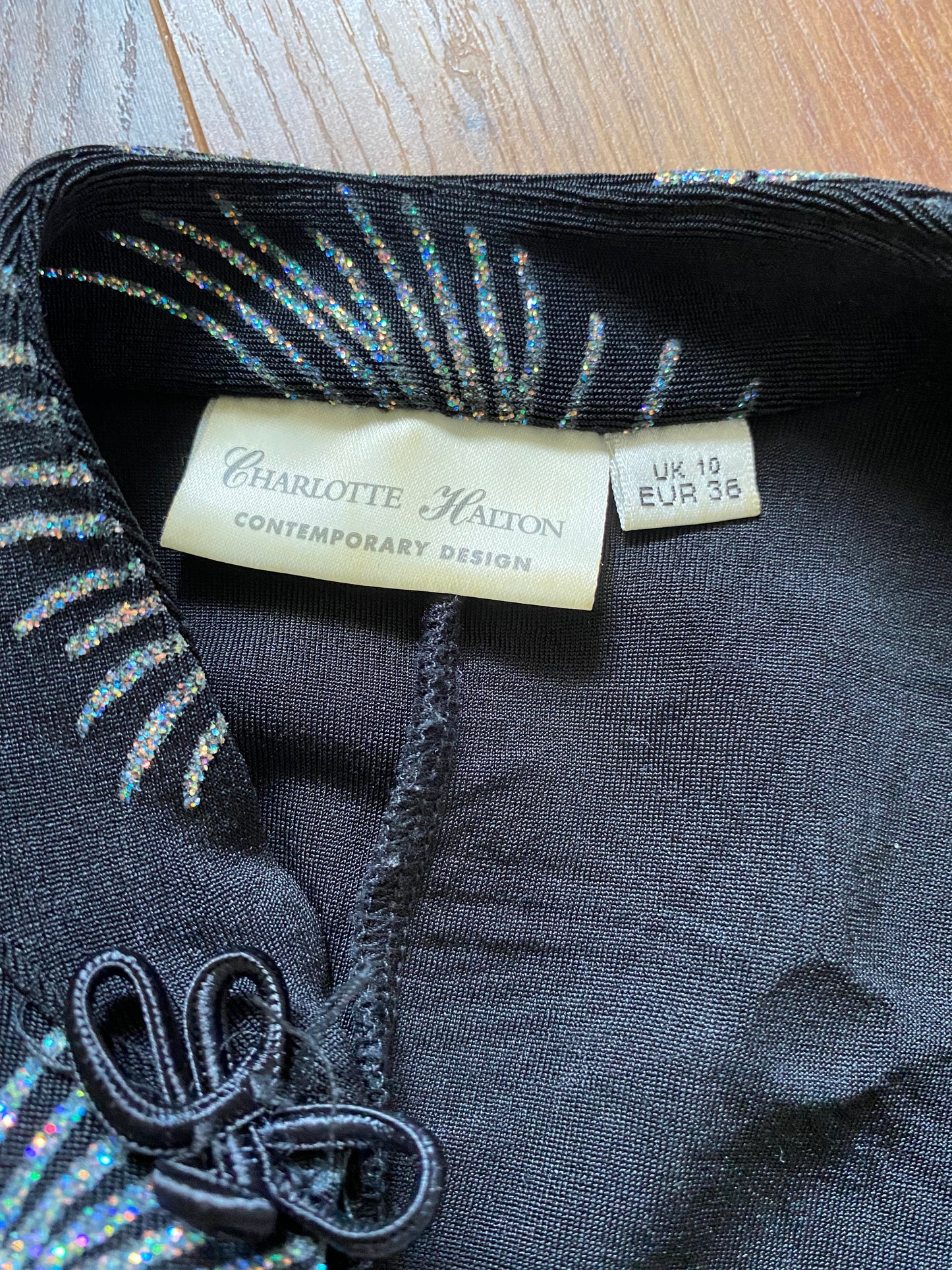 Black Glitter Short Sleeve Mini Dress UK 10