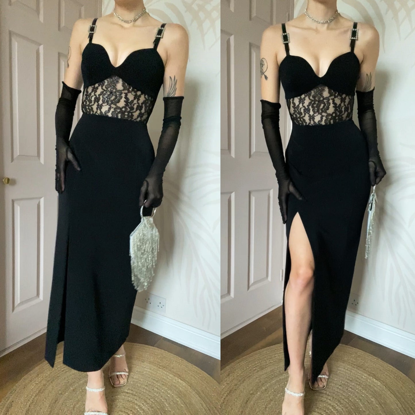 Bernshaw black lace evening dress UK 12