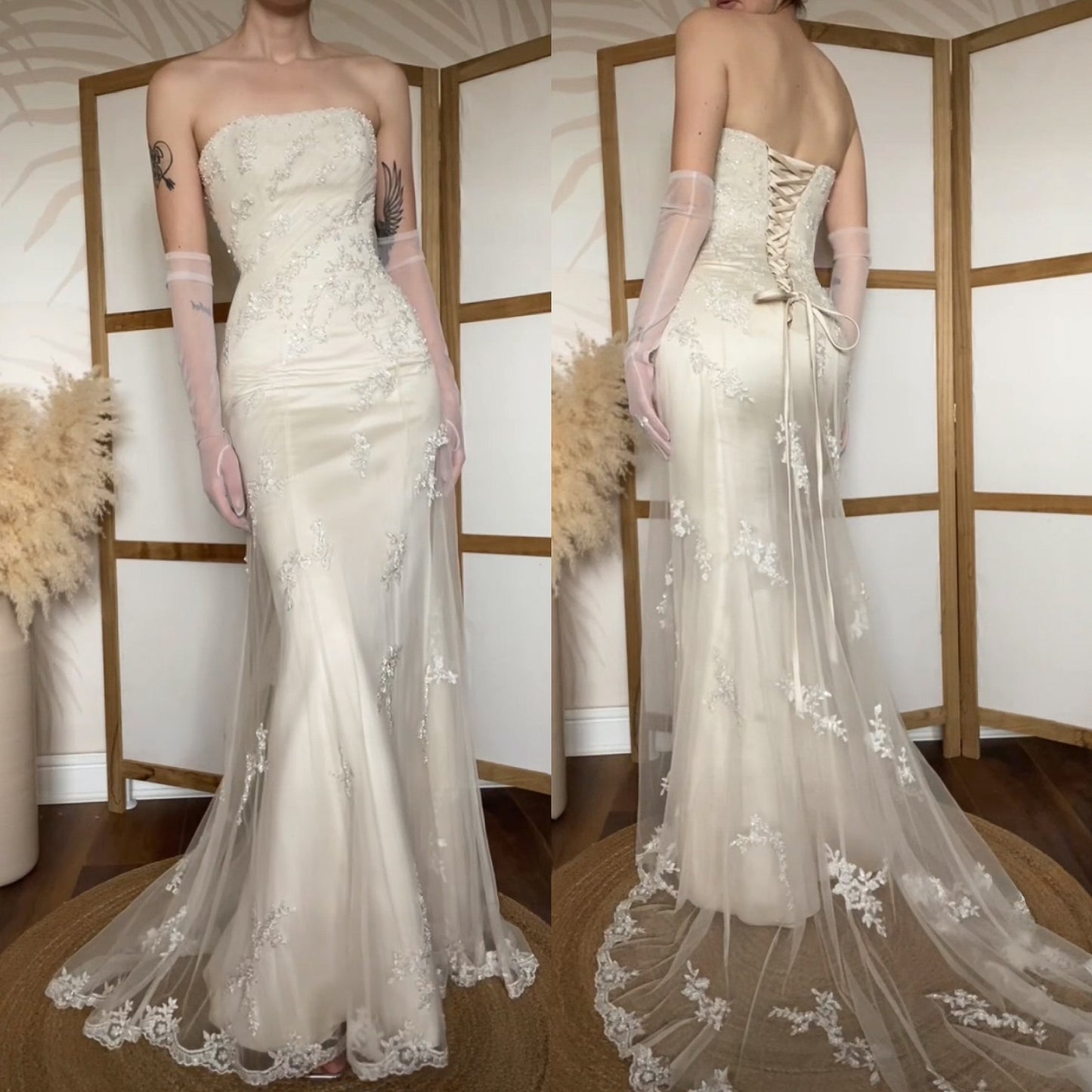 Ivory lace strapless couture wedding dress uk 8-10