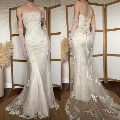 Ivory lace strapless couture wedding dress uk 8-10