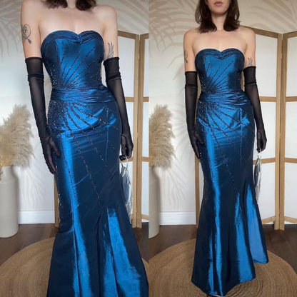 Dynasty blue beaded strapless prom dress uk 10-12