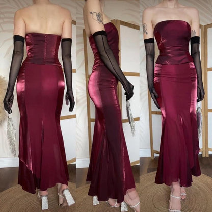 Dark red 2-piece top & skirt set uk 8
