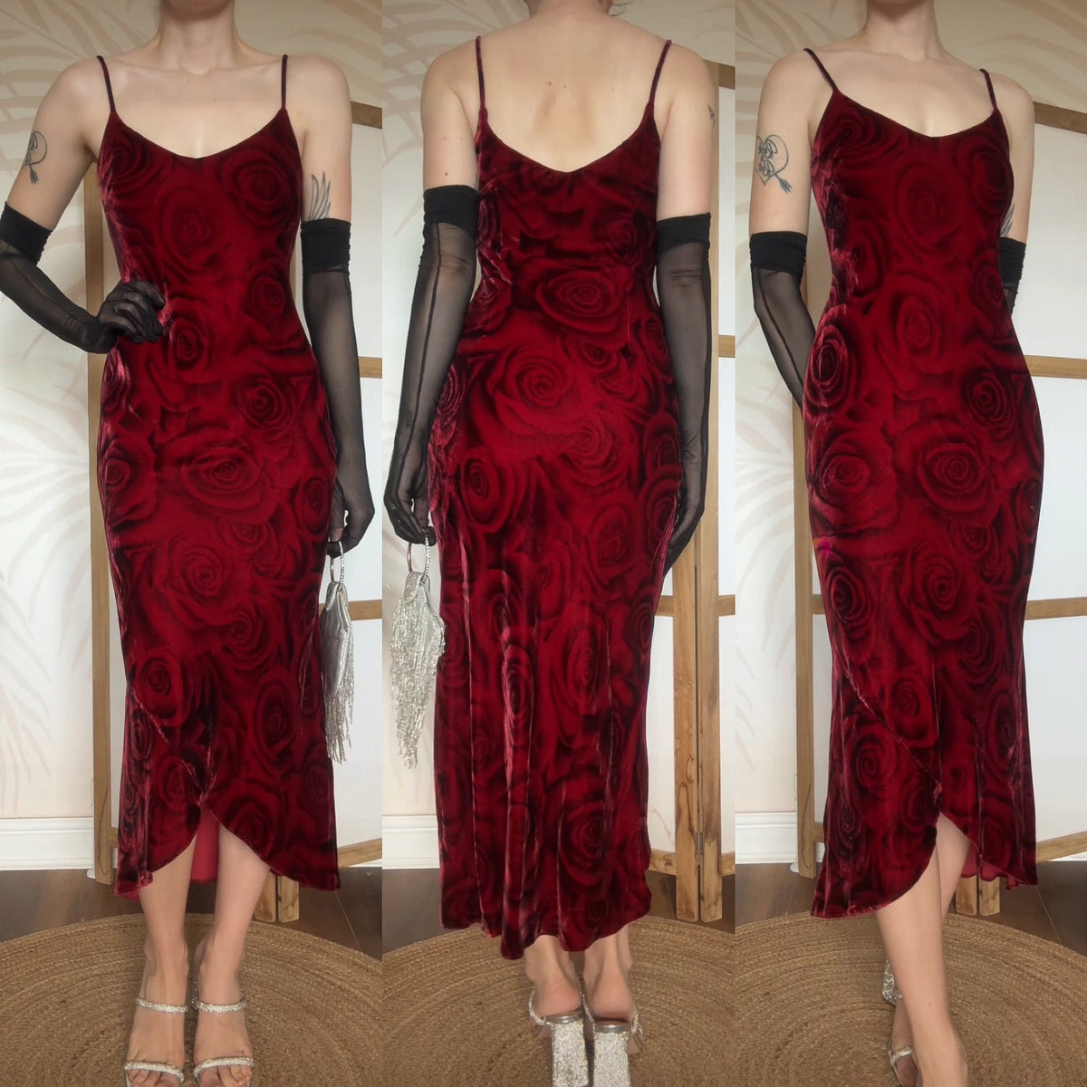 Silk blend rose print velvet slip dress uk 8