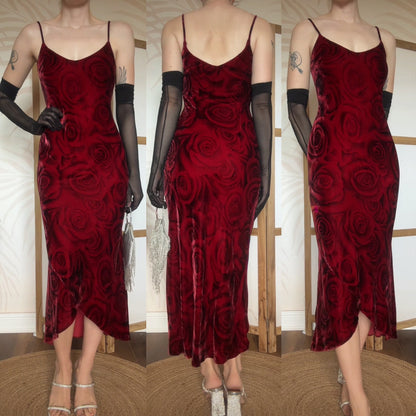 Silk blend rose print velvet slip dress uk 8