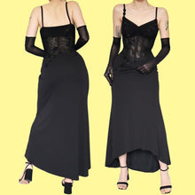 Load image into Gallery viewer, Black Dusk stretch sheer waist evening dress UK 14
