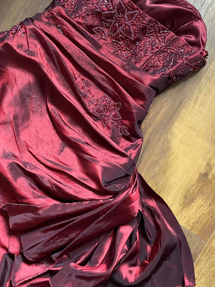 Red strapless beaded prom dress uk 14