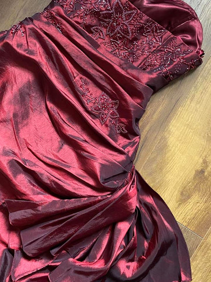 Red strapless beaded prom dress uk 14