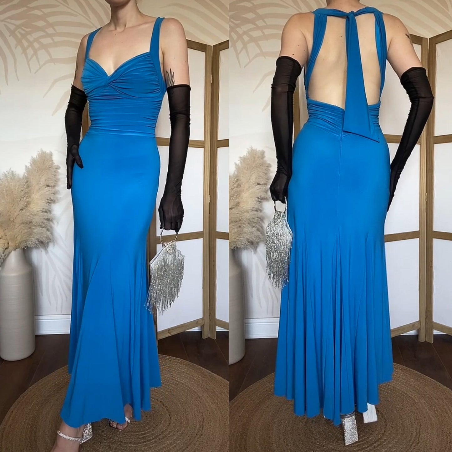Niki Livas blue stretch evening dress uk 8