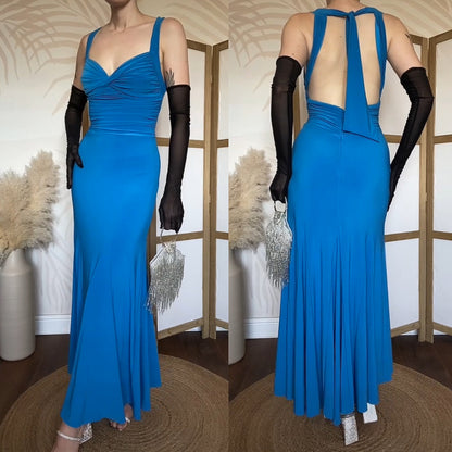 Niki Livas blue stretch evening dress uk 8