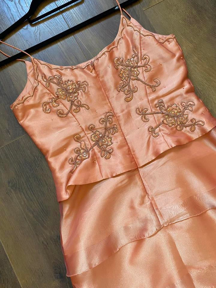 Niki Livas orange layered evening dress uk 12-14