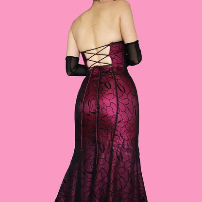 Pink strapless glitter floral evening dress UK 8 & UK 12