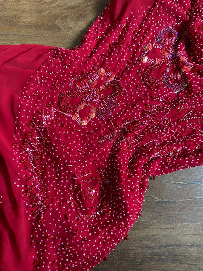 John Charles red beaded evening dress UK 12