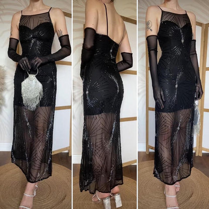 After Six black 100% silk beaded evening dress uk 8