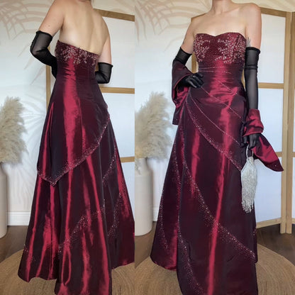 Carducci red taffeta strapless beaded prom dress & shawl uk 12