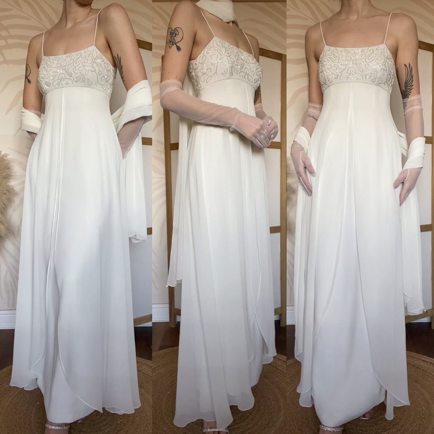 White empire waist beaded wedding dress uk 10