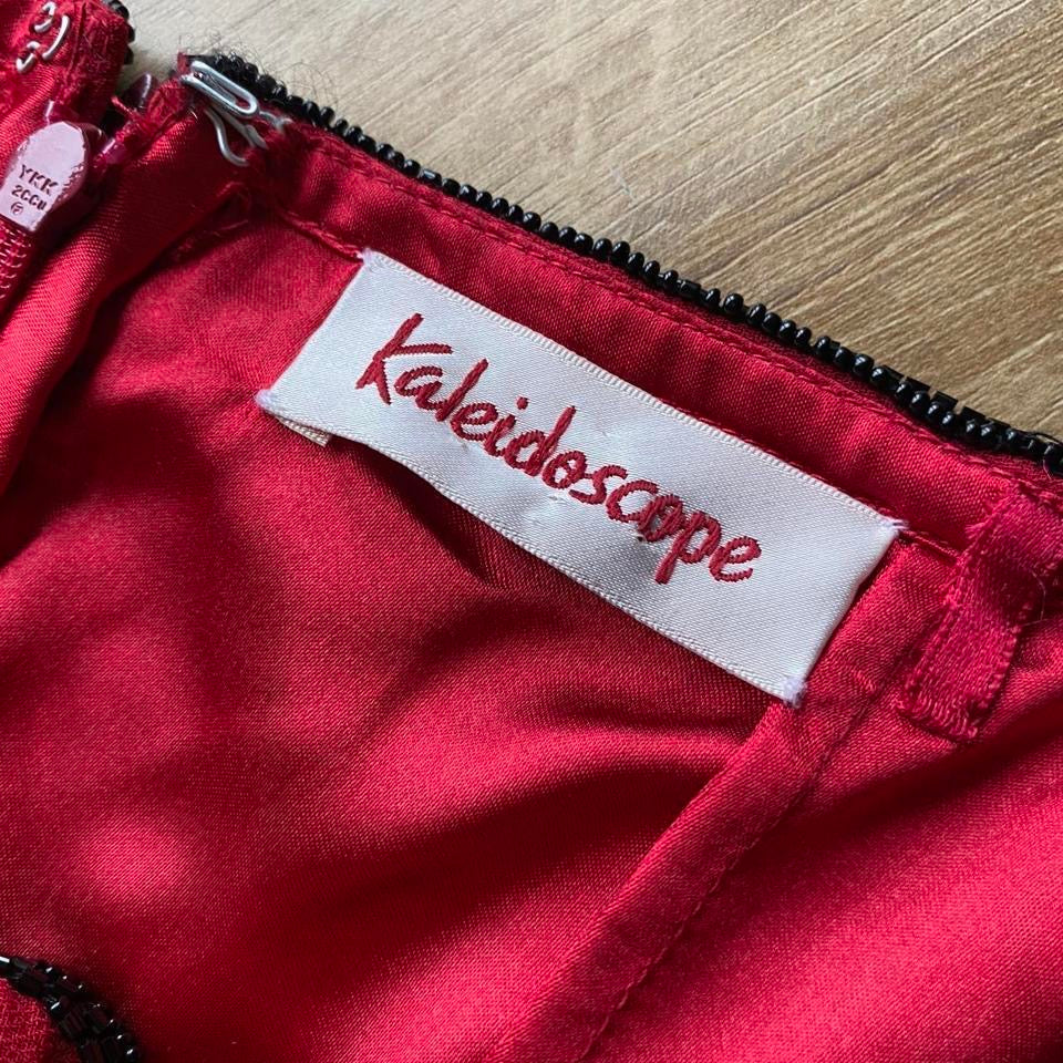 Red Kaleidoscope strapless beaded gown & shawl UK 14