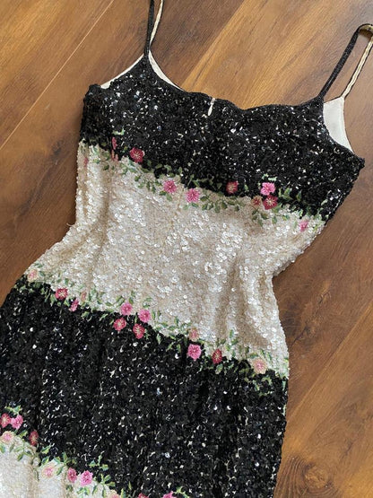 Gia Scala silk black & white sequin evening dress UK 12