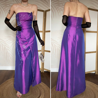 Bright purple a-line beaded prom dress UK 10-12