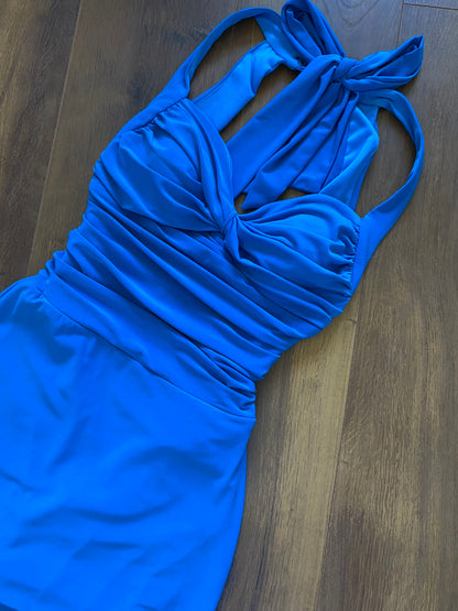 Niki Livas blue stretch evening dress uk 8