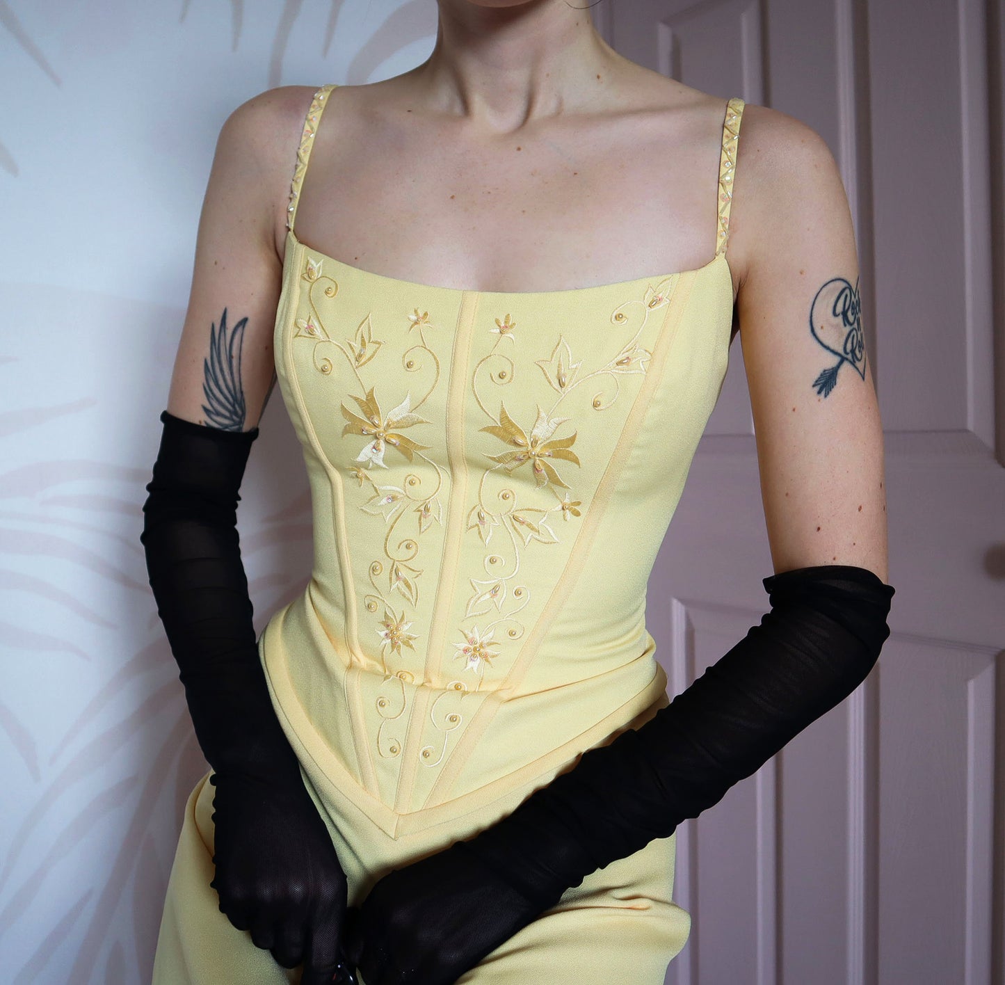 Hilary Morgan vintage yellow evening dress UK 14-16