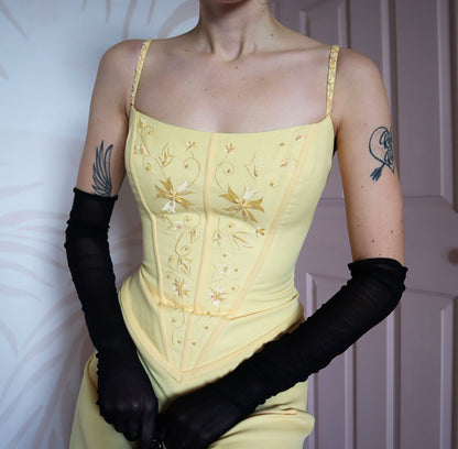 Hilary Morgan vintage yellow evening dress UK 14-16