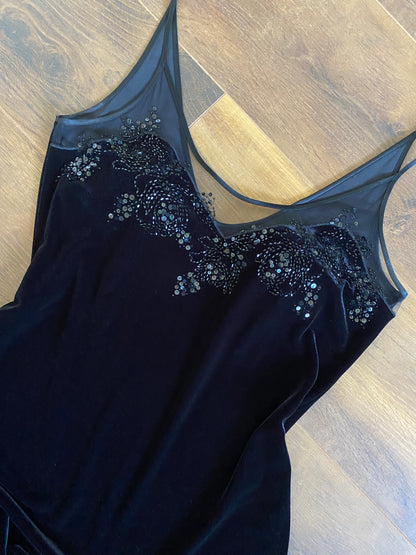 Debut black velvet stretch evening dress uk 14