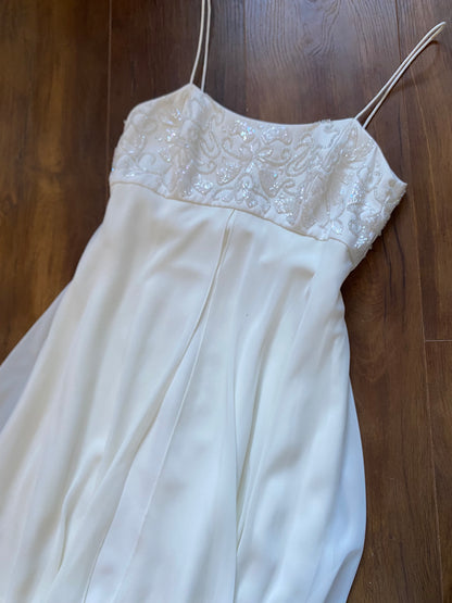 White empire waist beaded wedding dress uk 10