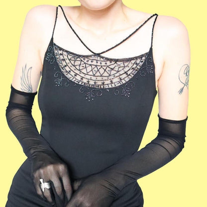 Black Dave & Johnny beaded evening dress UK 8