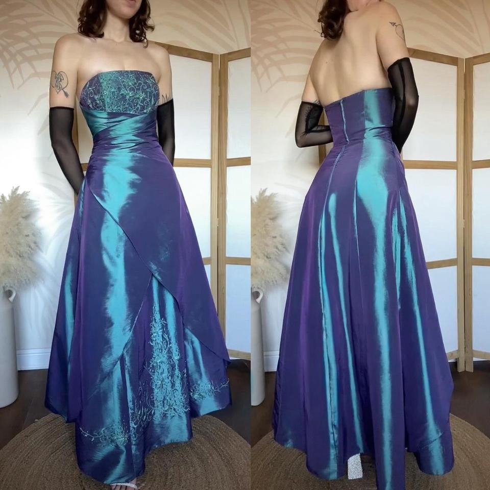Aqua iridescent strapless a-line prom dress uk 10-12