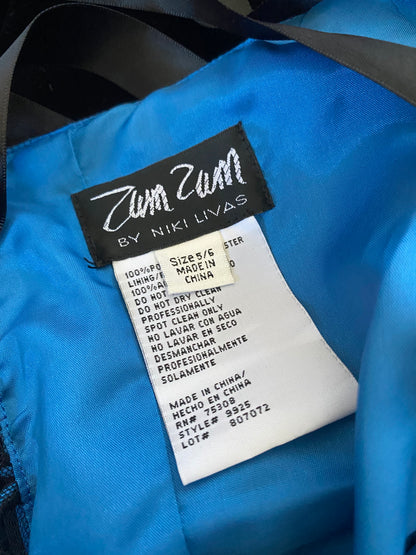 Blue glittery floral strapless evening dress UK 10