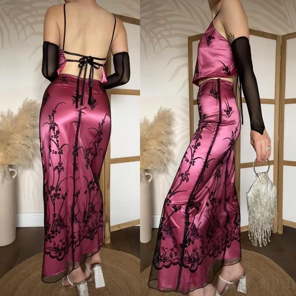 Yve London pink 2-piece top & skirt set uk 8
