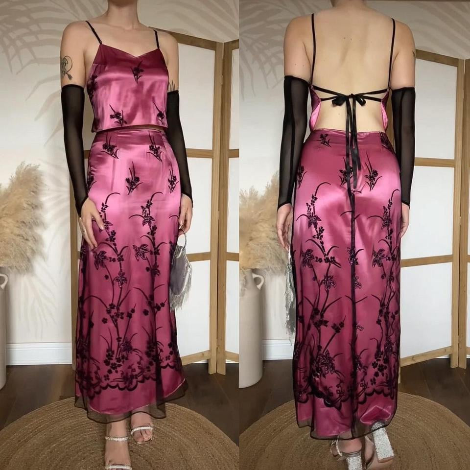 Yve London pink 2-piece top & skirt set uk 8