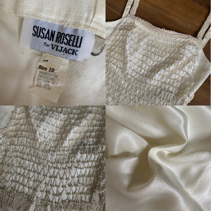 White silky wedding dress with pearl mesh overlay UK 8