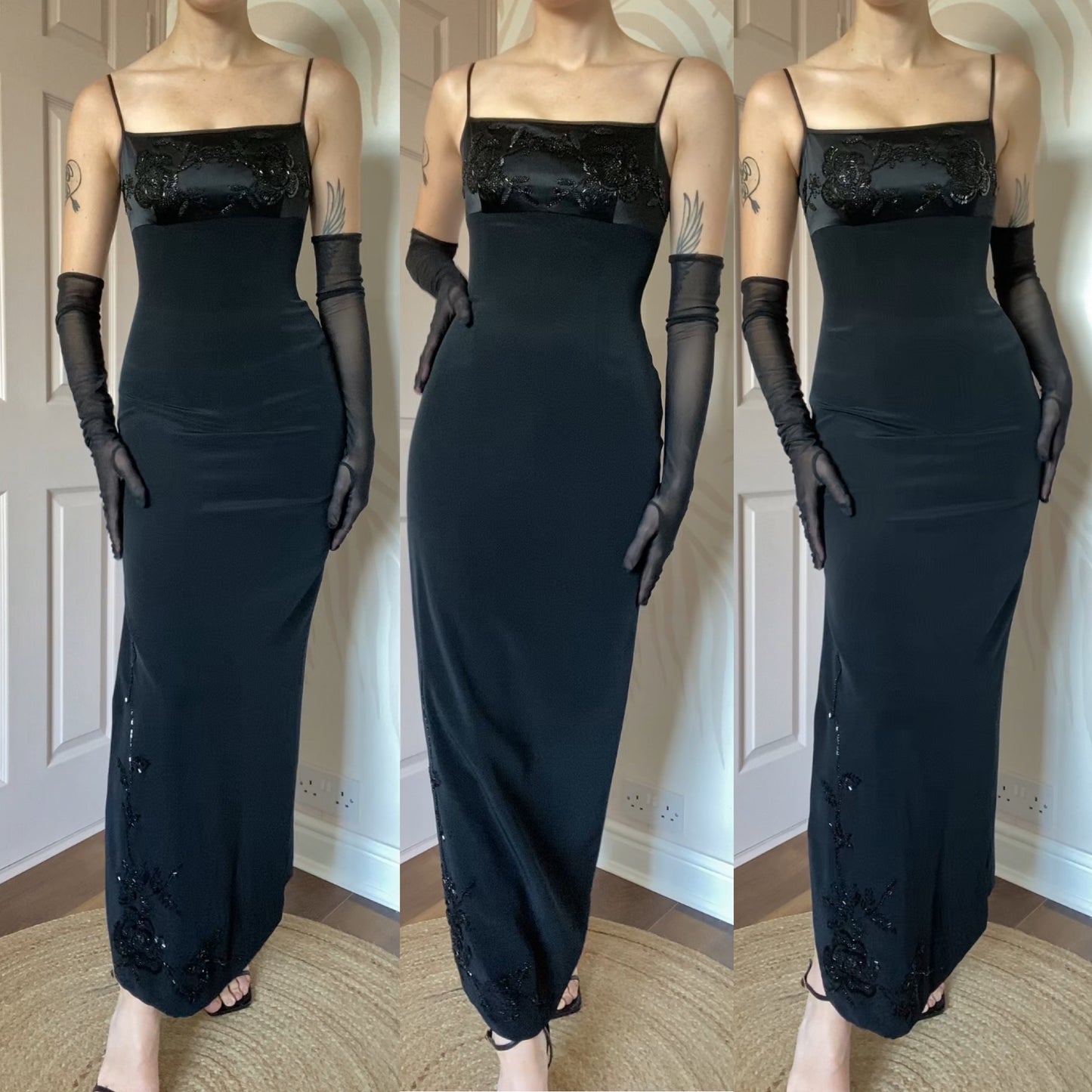 Black beaded fitted evening dress multiple sizes available