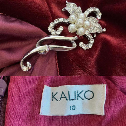Kaliko red velvet stretch evening gown UK 12