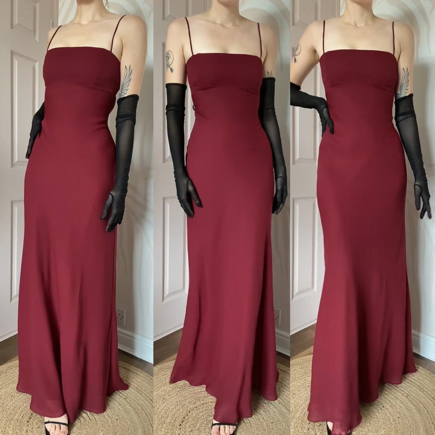 Morgan & Co burgundy open back evening dress UK 12