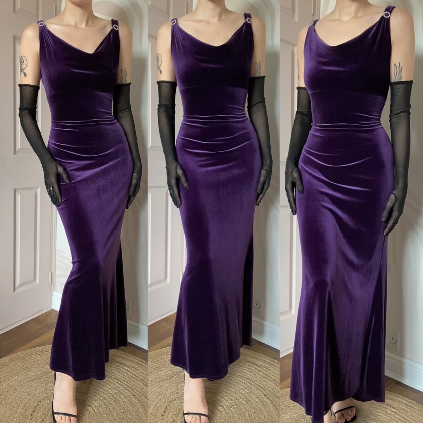 Debut Purple Velvet Stretch Bodycon Dress UK 14