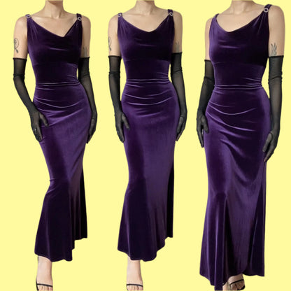 Debut Purple Velvet Stretch Bodycon Dress UK 12-14