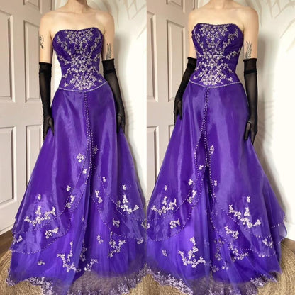 Hilary Morgan purple strapless a-line prom dress UK 6/8
