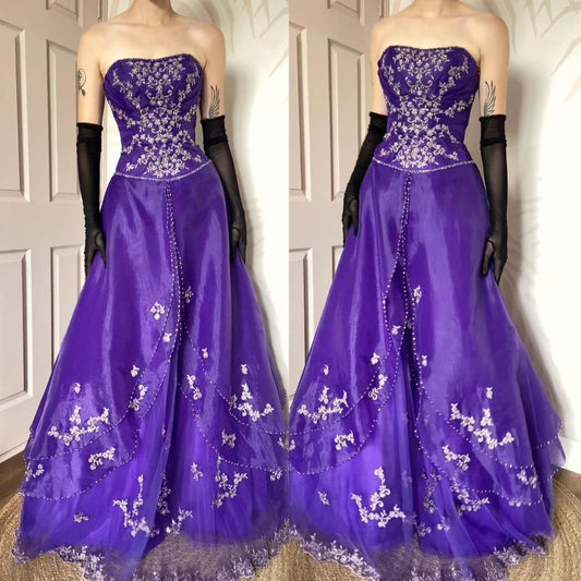Hilary Morgan purple strapless a-line prom dress UK 6/8